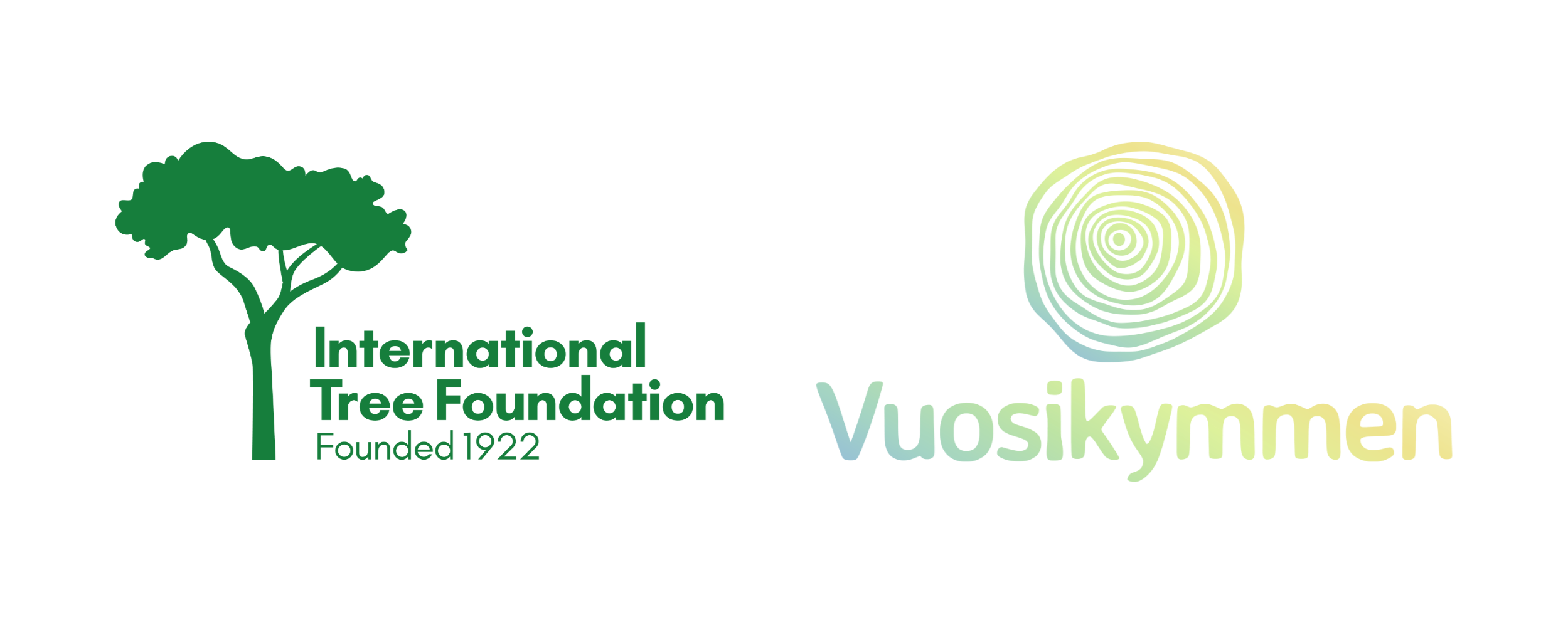 The logo of International Tree Foundation, next to the logo of Vuosikymmen
